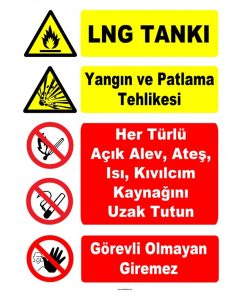 LNG Tankı: Yangın ve Patlama Tehlikesi Uyarı Levhası