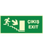 Fosforlu Acil Çıkış/Exit Merdivenden Aşağı Levhası