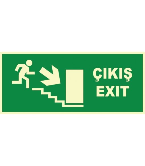 Fosforlu Acil Çıkış/Exit Merdivenden Aşağı Levhası