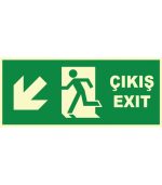 Fosforlu Acil Çıkış/Exit Levhası - Sol Aşağı Yönlendirme