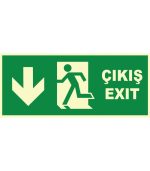 Fosforlu Acil Çıkış/Exit Levhası - Sol Aşağı Yönlendirme