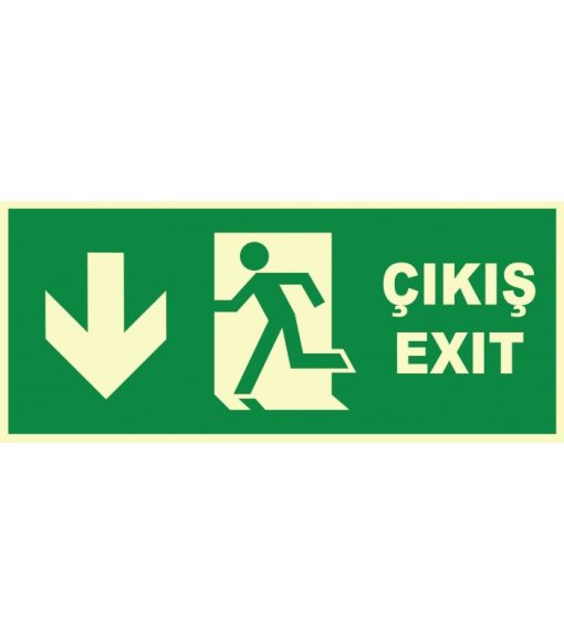 Fosforlu Acil Çıkış/Exit Levhası - Sol Aşağı Yönlendirme