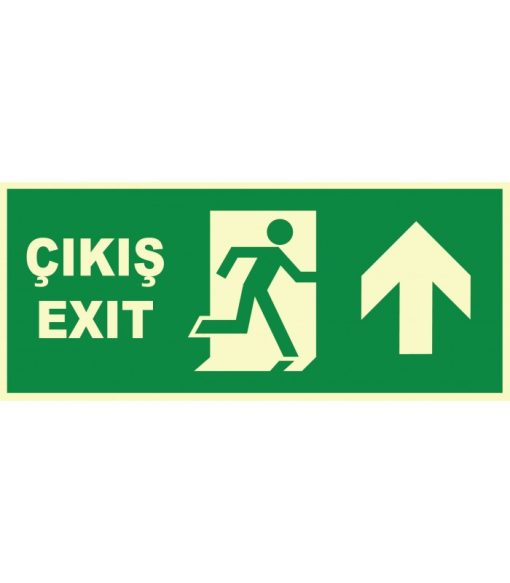 Fosforlu Acil Çıkış/Exit Levhası Sağ Yukarı Yönlendirmeli