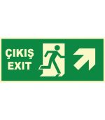 Fosforlu Acil Çıkış/Exit Levhası - Sağ Yukarı Yönlendirme Tabelası