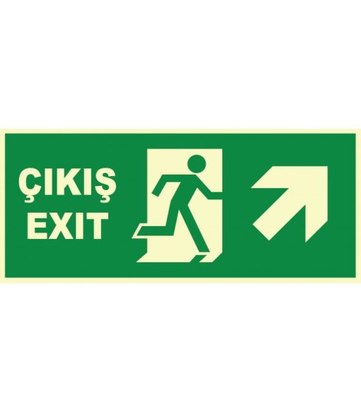 Fosforlu Acil Çıkış/Exit Levhası - Sağ Yukarı Yönlendirme Tabelası