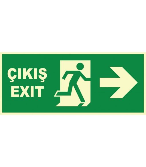 Fosforlu Acil Çıkış / Exit Levhası - Sağa Yönlendirme Tabelası