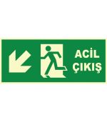 Fosforlu Acil Çıkış Levhası - Sol Aşağı Yönlendirme Tabelası