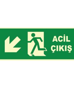 Fosforlu Acil Çıkış Levhası - Sol Aşağı Yönlendirme Tabelası