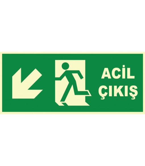 Fosforlu Acil Çıkış Levhası - Sol Aşağı Yönlendirme Tabelası