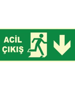 Fosforlu Acil Çıkış Levhası - Sağ Aşağı Yönlendirme Etiketi