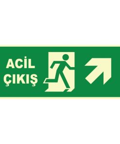 Fosforlu Acil Çıkış İşareti - Sağa ve Yukarı Yönlendirme Levhası