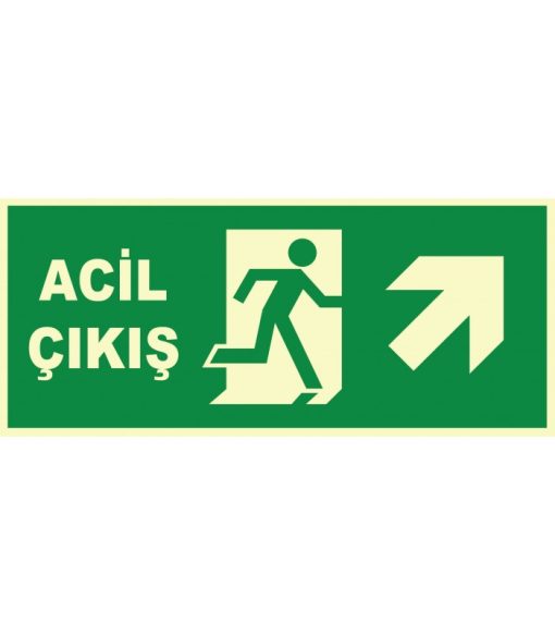 Fosforlu Acil Çıkış İşareti - Sağa ve Yukarı Yönlendirme Levhası
