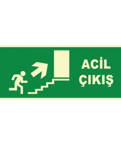 Fosforlu Acil Çıkış Merdivenden Yukarı Levhası, Parlak ve Güvenli
