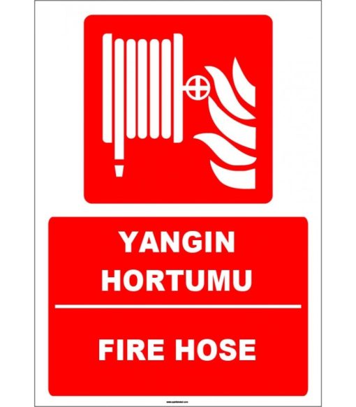 Türkçe İngilizce Yangın Hortumu - Fire Hose Levhası (ISO 7010)
