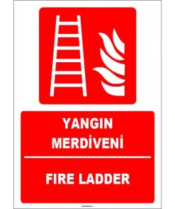 Türkçe İngilizce Yangın Merdiveni (Fire Ladder) Levhası ISO 7010