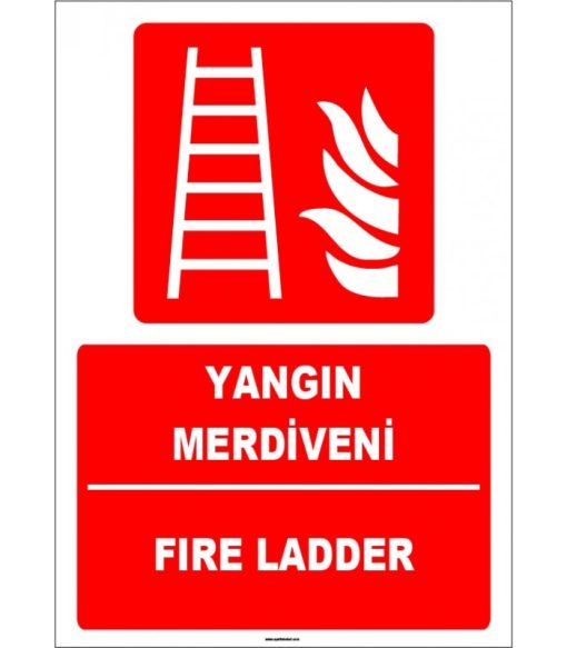 Türkçe İngilizce Yangın Merdiveni (Fire Ladder) Levhası ISO 7010