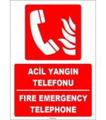 Acil Yangın Telefonu Levhası Türkçe İngilizce - Emergency Fire