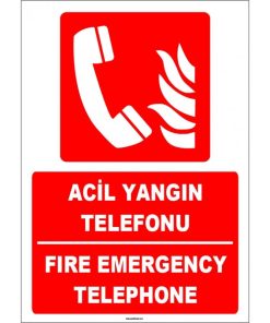 Acil Yangın Telefonu Levhası Türkçe İngilizce - Emergency Fire