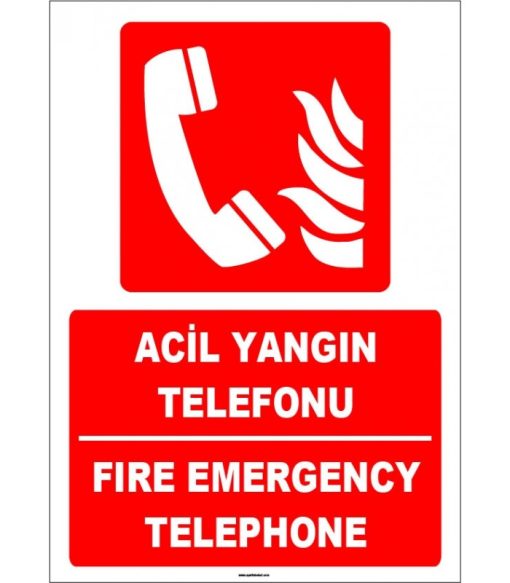 Acil Yangın Telefonu Levhası Türkçe İngilizce - Emergency Fire