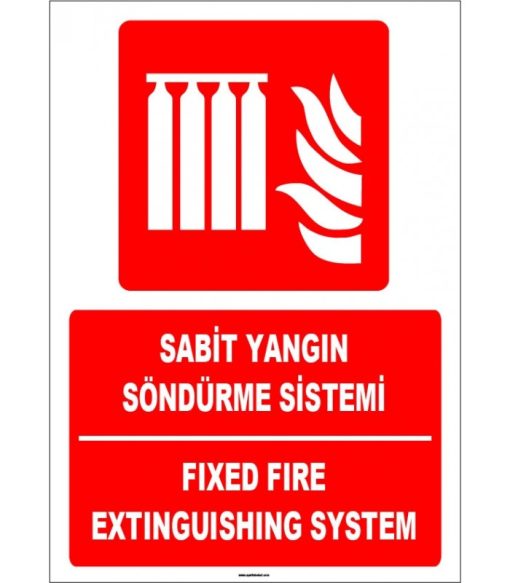 Türkçe İngilizce Sabit Yangın Söndürme Sistemi Levhası (ISO 7010)