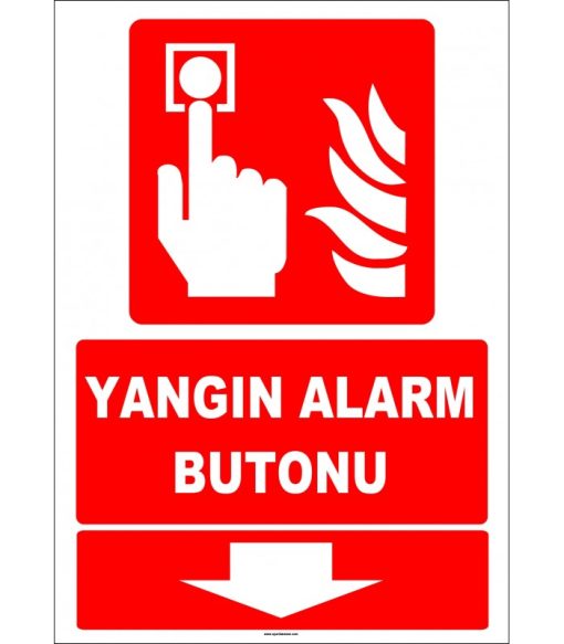 ISO 7010 Yangın Alarm Butonu Levhası - Aşağı Yön Güvenlik İşareti