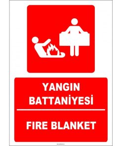 Türkçe İngilizce Yangın Battaniyesi | Acil Durum Fire Blanket Levhası