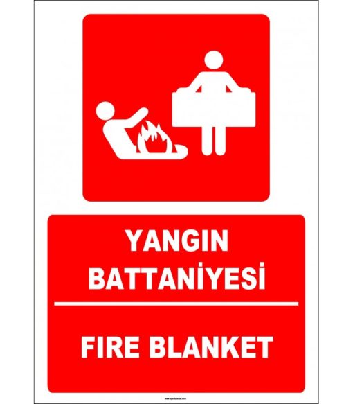 Türkçe İngilizce Yangın Battaniyesi | Acil Durum Fire Blanket Levhası