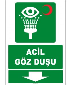 ISO 7010 Acil Göz Duşu Levhası - Aşağıda Yönlendirme Tabelası