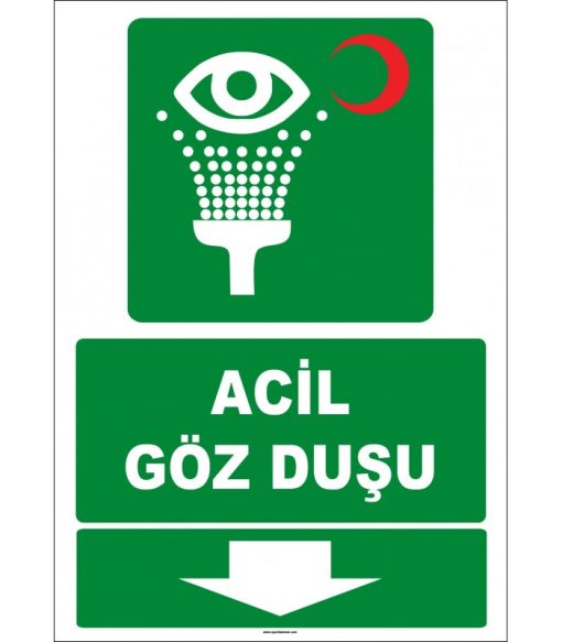 ISO 7010 Acil Göz Duşu Levhası - Aşağıda Yönlendirme Tabelası