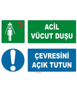 Acil Vücut Duşu Levhası ISO 7010 - Çevresi Açık Tutulmalı
