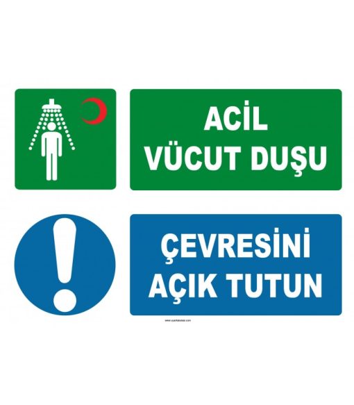 Acil Vücut Duşu Levhası ISO 7010 - Çevresi Açık Tutulmalı
