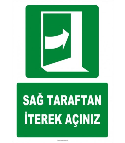 ISO 7010 Acil Çıkış: Sağ Taraftan İterek Açınız Levhası