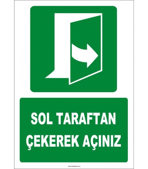 ISO 7010 Acil Çıkış: Sol Taraftan Çekerek Açınız Levhası/Etiketi