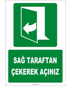 ISO 7010 Acil Çıkış: Sağ Taraftan Çekerek Açınız Levhası