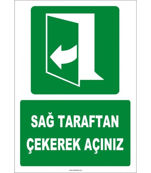 ISO 7010 Acil Çıkış: Sağ Taraftan Çekerek Açınız Levhası