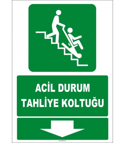 ISO 7010 Acil Durum Tahliye Koltuğu Levhası (Aşağı Yön)