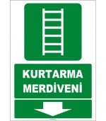 ISO 7010 Kurtarma Merdiveni: Acil Durum Çıkışı (Aşağıda Yön)