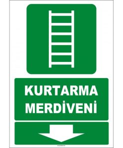ISO 7010 Kurtarma Merdiveni: Acil Durum Çıkışı (Aşağıda Yön)
