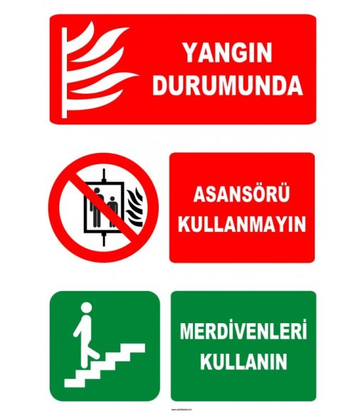 Yangın Durumu Asansör Kullanmayın Merdivenleri Kullanın Levhası