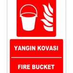 Türkçe İngilizce Yangın Kovası - Fire Bucket Güvenlik İşareti