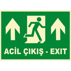 Fosforlu Acil Çıkış Levhası: Türkçe İngilizce, Yukarı Yön Exit