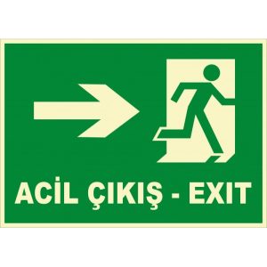 Fosforlu Acil Çıkış Levhası: Sağa Koşan Adam Türkçe İngilizce