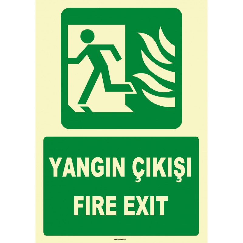 yt7665-fosforlu-yangin-cikisifire-exit Fosforlu Yangın Çıkışı / Fire Exit Levhası - Acil Durum Tabelası - Görsel 1