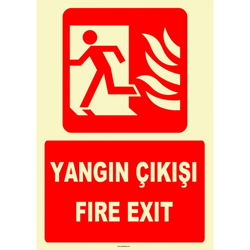 yt7666-fosforlu-yangin-cikisifire-exit Fosforlu Yangın Çıkışı / Fire Exit Levhası - Acil Durum Tabelası - Görsel 1