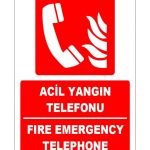 Acil Yangın Telefonu Levhası Türkçe İngilizce - Emergency Fire