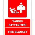 Türkçe İngilizce Yangın Battaniyesi | Acil Durum Fire Blanket Levhası