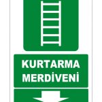 ISO 7010 Kurtarma Merdiveni: Acil Durum Çıkışı (Aşağıda Yön)